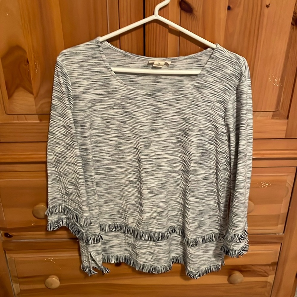 Navy and white fringe top